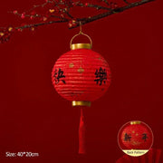 a red paper lantern hanging from a tree branch