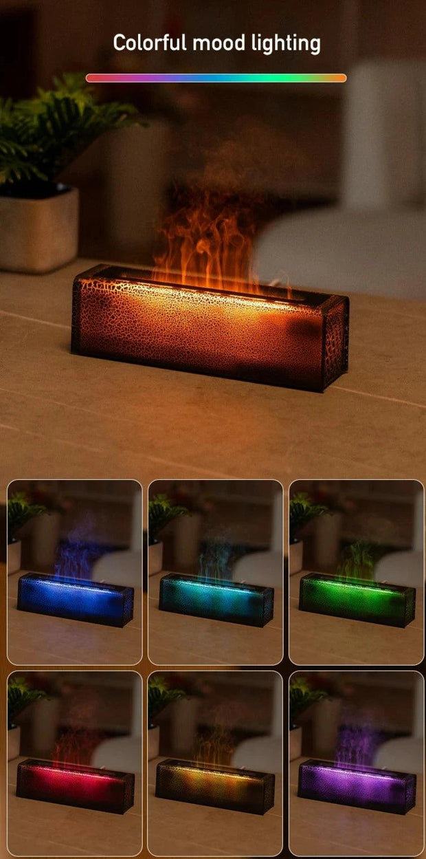 a series of photos showing different colored fire humidifiers